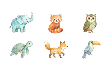 Fototapeta premium Watercolor cute animal icon set for world animal day