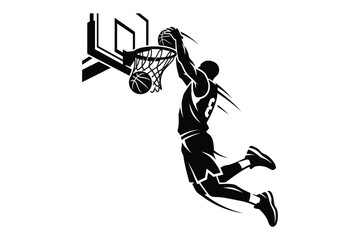 Basketball player jumping high to perform a slam dunk with basketball © MdShafiq