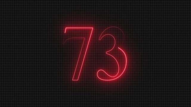 Neon glowing red number thirteen on dark grid background