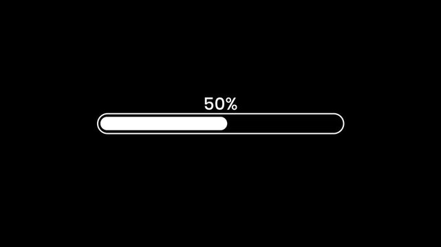 Loading progress bar animation from 0 to 50 black background, Indicator from 0 to 50 increasing percentage.4k video