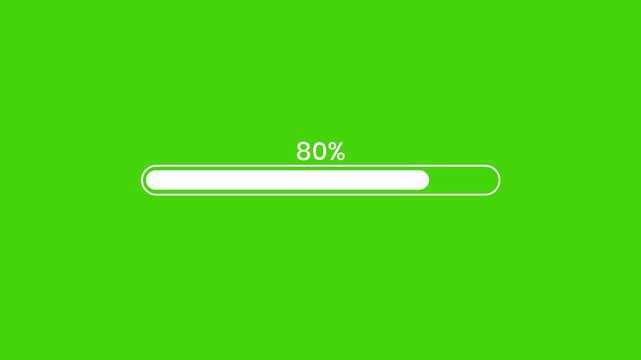 Loading progress bar animation from 0 to 80 green screen background, Indicator from 0 to 80 increasing percentage.4k video