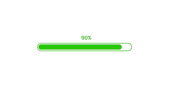 Loading progress bar animation from 0 to 90 white background, Indicator from 0 to 90 increasing percentage.4k video