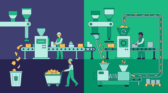 Closed Loop Factory Recycling Production Waste into New Materials