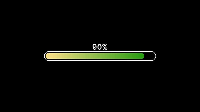 Loading progress bar animation from 0 to 100 with black background,Loading progress bar animation on black background, Indicator from 0 to 100 increasing percentage.4k video