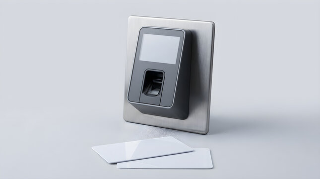 Biometric door access reader with RFID cards and mounting plate