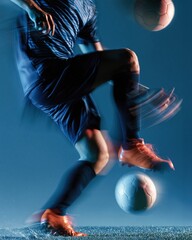 Obraz premium soccer player kicking ball with motion blur