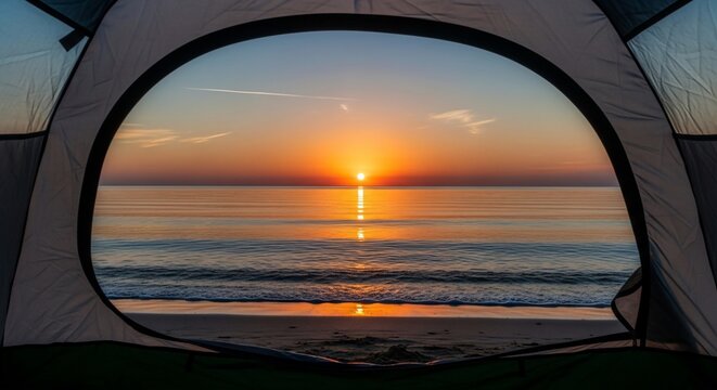 Dawn's Embrace: Horizon's Glimmer Through Tent Flap