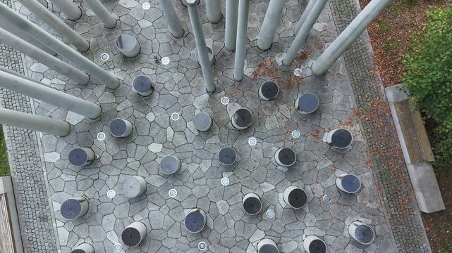 Aerial Starogard Poland WWII monument mass grave. 7,000 Polish civilianskilled by Germany during WW II. Memorial is mass graves. Historical.