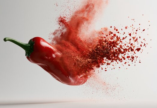 red pepper exploding into powder and flakes