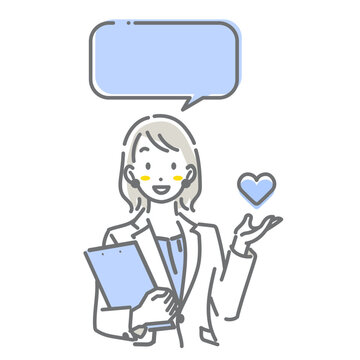 笑顔でアドバイスするコンサルタントの女性　シンプルでお洒落な線画イラスト