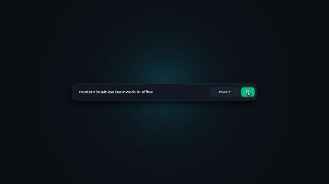 search bar with filter dropdown overlay. search query input animation. Website navigation toolbar UI widget component. Interactive search engine prompt box template. Sleek glowing input box animation