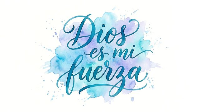 Spanish text Dios es mi fuerza meaning God is my strength watercolor calligraphy lettering design