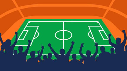 Soccer Field With Crowd Silhouette Vector Illustration © Bima