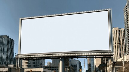 Obraz premium Empty billboard structure against urban skyline backdrop