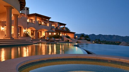 Obraz premium Luxurious villa with pool at twilight
