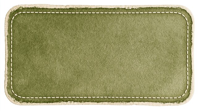 Green rectangular leather patch with stitched border isolated
