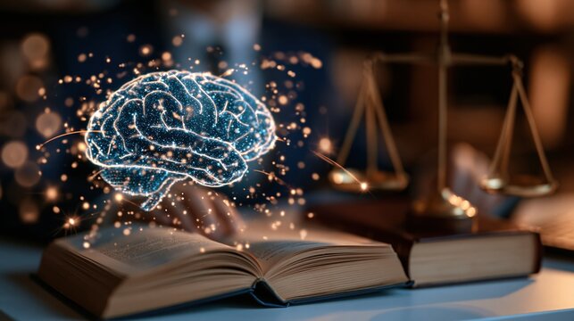 Holographic brain emerges from open law book near