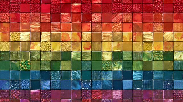 Colorful mosaic tiles arranged in rainbow gradient pattern