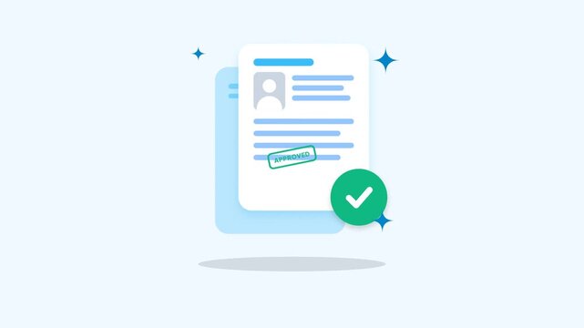 Approved Document Animated Concept Flat Design Motion Graphic Illustration for Official Stamp Legal Agreement Certificate