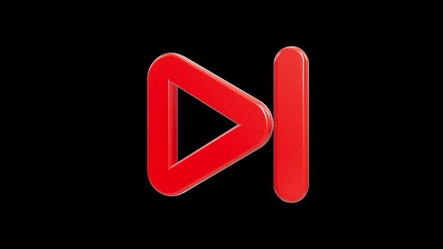 Glossy red skip forward media control button 3D render