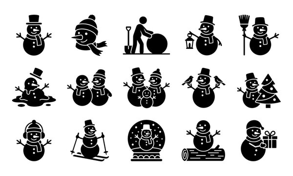 Set of snowman icons for winter holidays and christmas design