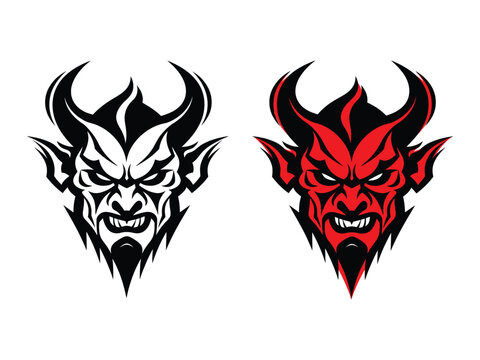 Devil head mascot black and white and red versions