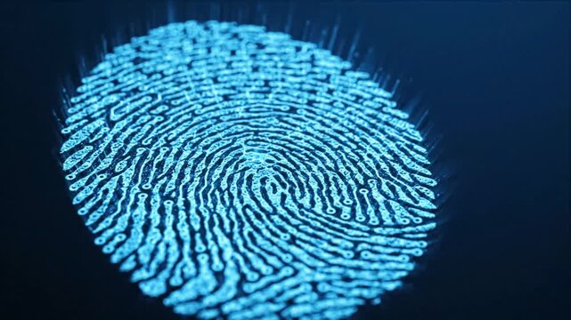 Cybersecurity Fingerprint Scan with Glowing Blue Biometric Pattern for Digital Identity Authentication, Security, Data Protection, Privacy, and Secure Technology Concepts