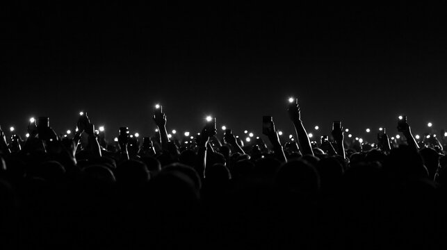 crowd holding illuminated phones at concert