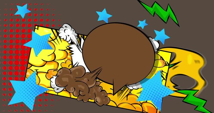 Cartoon background animation, comic book backdrop video. Retro comics pop art design.
