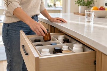Obraz premium Organized Supplement Storage Drawer in a Morning Wellness Routine