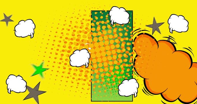 Cartoon background animation, comic book backdrop video. Retro comics pop art design.