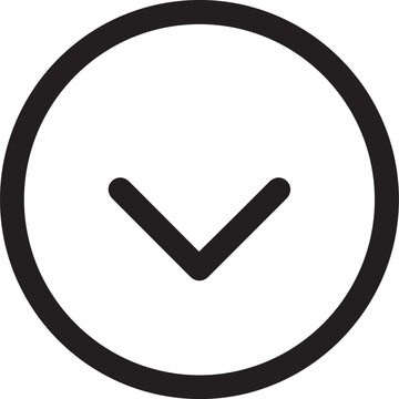Downward arrow circle vector icon for scrolling direction and drop down menu UI elements