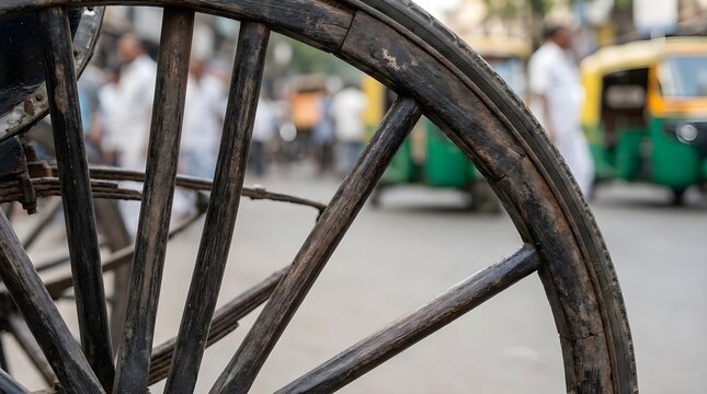 Kolkata Hand Pulled Rickshaw Wheel Closeup