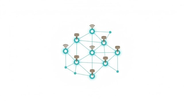 Smart Agriculture IoT Sensor Network Node Animation on White Background