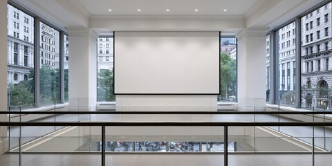 Obraz premium Modern white gallery space with large screen and
