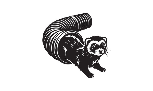ferret in tunnel Silhouette Vector