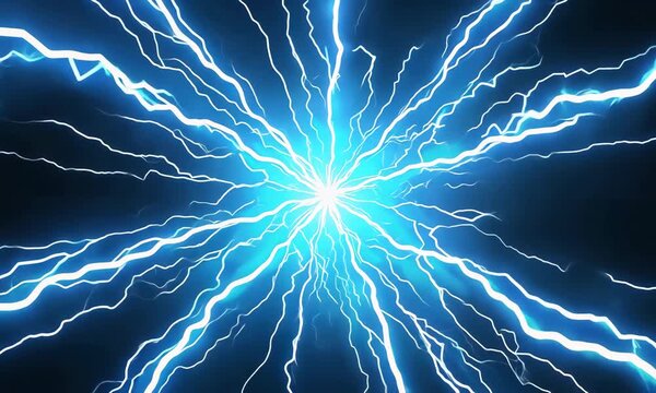 Powerful Electric Lightning Burst Representing Energy, Electricity, Technology, Power and Dynamic Digital Effects