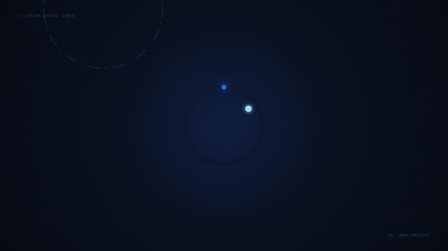 Glowing blue checkmark notification pulsing inside digital interface circle representing secure system status validation in smooth motion graphic video clip