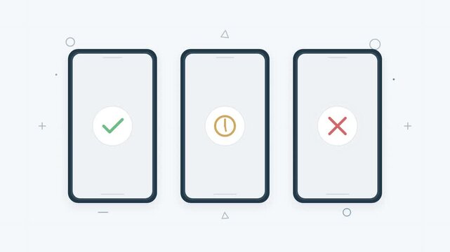 Smartphone interface status symbols showing checkmarks and error icons in a smooth motion graphic animation for modern mobile application video