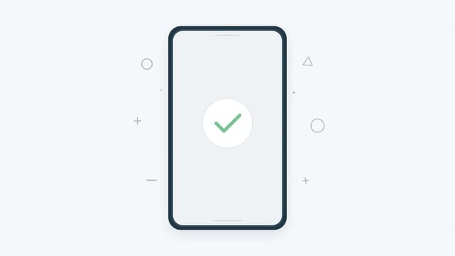 Smartphone screen displaying smooth animated transition between a loading clock icon and a completed checkmark symbol in motion video clip
