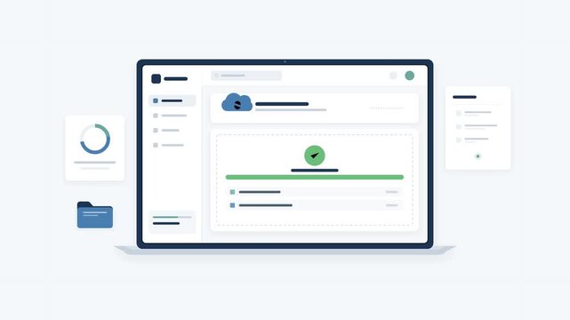 Dashboard interface file upload progression sequence showing successful data transfer completion inside this digital software animation motion video clip file