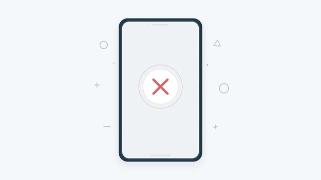 Smartphone interface displays motion graphic animation of error alerts and notification prompts in this digital loop style video clip project