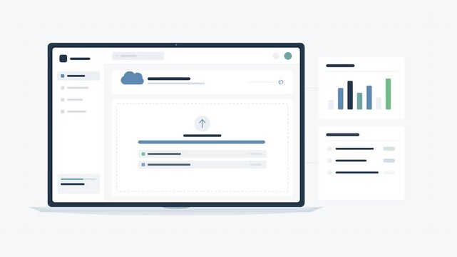 Modern digital dashboard interface showing analytics and cloud storage data management in this clean professional motion animation video clip presentation
