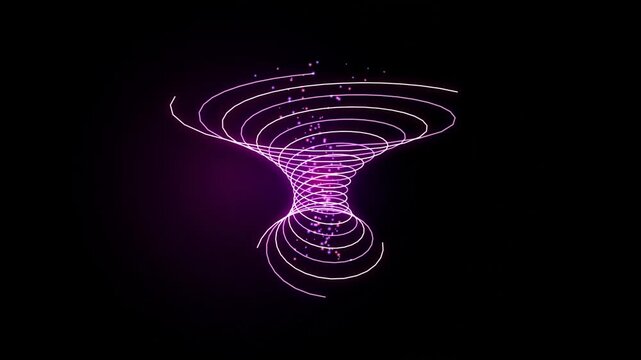 Abstract glowing neon purple vortex spiral on black background