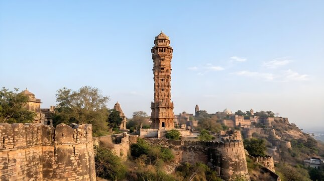 Chittorgarh Fort Tower Architecture Panorama