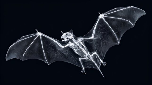 X ray image of flying bat showing skeleton and wing structure