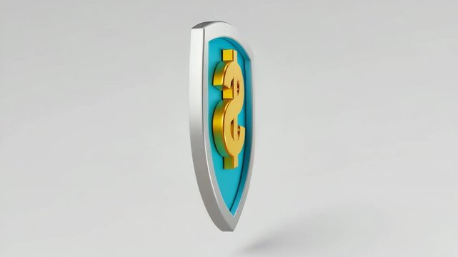 Golden Dollar Symbol on Protective Shield Representing Financial Security, Savings and Wealth Protection