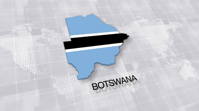 Botswana map with national flag on white digital world map background, global political, geographic border for international news concept with minimal background