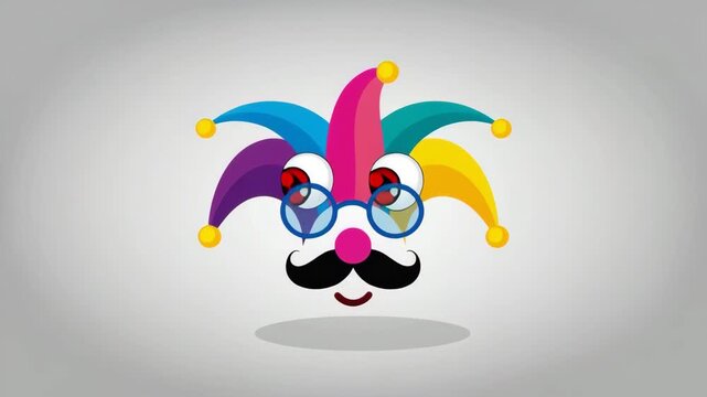 Colorful Jester Face with Glasses and Mustache for Comedy, Carnival and Entertainment Concept