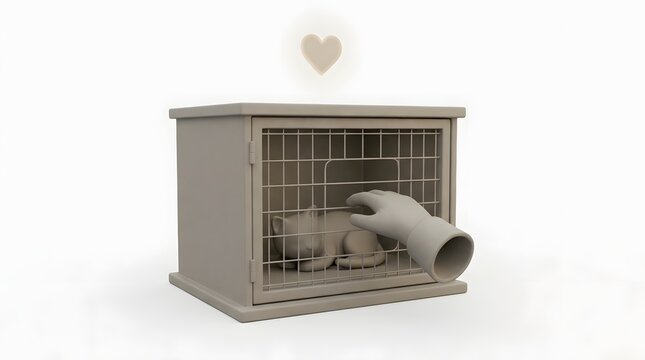Cute Small Animal in Enclosed Cage with Heart Symbol on White Background